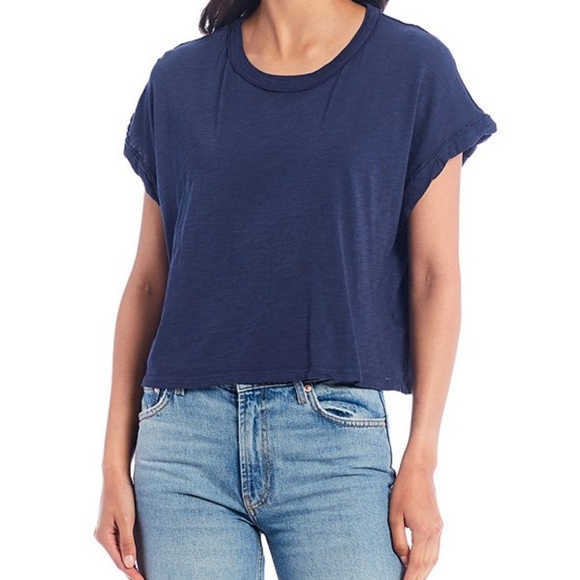 Free People You Rock Tee Shirt Short Sleeve Navy Sizes Small Medium & Large NWT - Picture 2 of 11